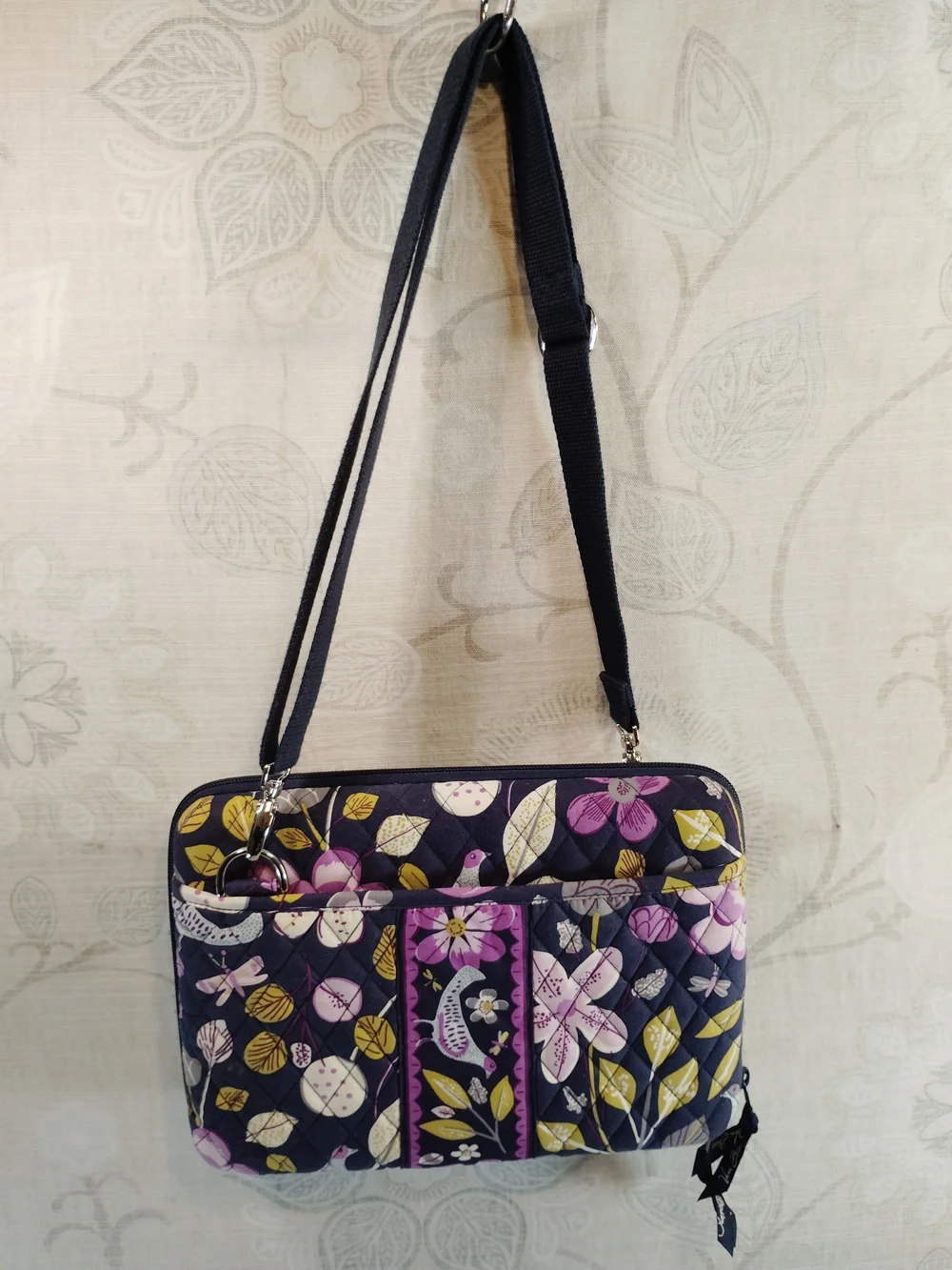 Vera Bradley Quilted Hardshell Laptop Crossbody in Navy, Purple & Yellow Floral